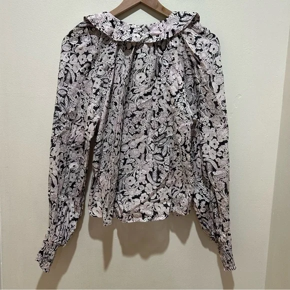 NWT by Anthropologie Peasant Blouse Top - White, Pink and Blue - Women’s Size XS - Picture 3 of 9